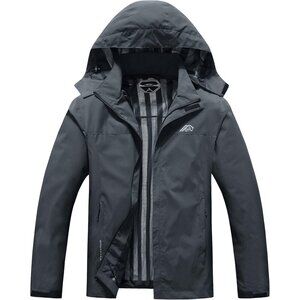 Mens Dark grey Lightweight Waterproof Hooded Rain Jacket Outdoor Hiking Shell